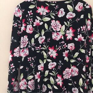 J. Jill Black Floral Long-Sleeve Top with Pink and Green Accent